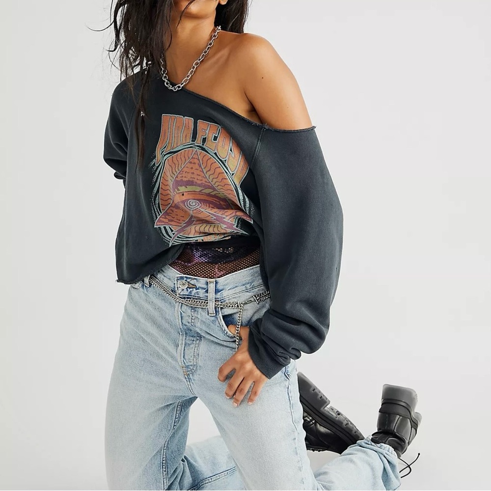 Original Retro Brand Pink Floyd Off-Shoulder Crewneck Vintage Black Womens XS - Picture 4 of 13